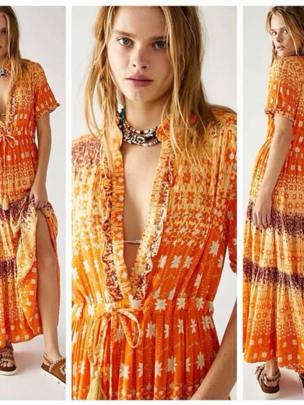Free People Orange Floral Patchwork Maxi Dress NWT $148